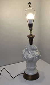 Fruit Topiary Art Ceramic Lamp Brass MCM Light house Lamp & Shade Co Vintage - Picture 1 of 12