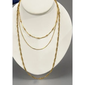 Vintage zierliche Krone Trifari Halskette drei Strang Collier goldfarben - Bild 1 von 12