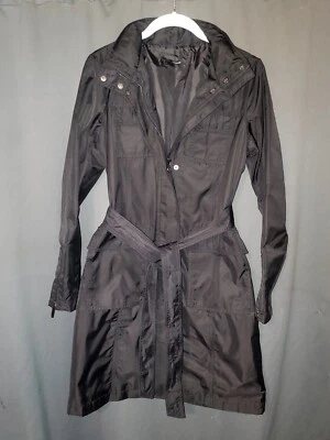 Chaqueta negra Tahari gabardina abrigo de lluvia con capucha talla XS Foto 1 de 4