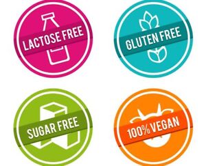 FOOD ALLERGY FREE FROM ROUND LABELS CIRCLE STICKERS GLUTEN VEGAN SUGAR LACTOSE