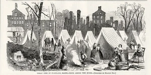 Carpas para refugiados Great Fire Portland Maine en el Observatorio Portland Munjoy Hill 1866 - Imagen 1 de 1