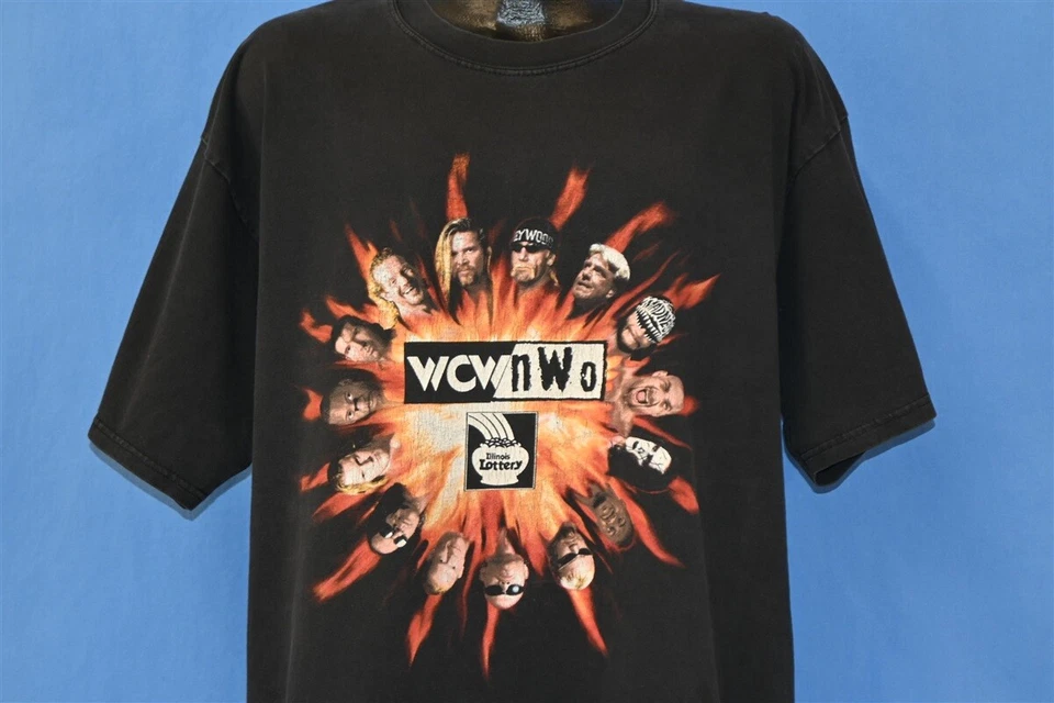 vintage 90s WCW NWO NEW WORLD ORDER ILLINOIS LOTTERY t-shirt WRESTLING 2XL - Image 1 of 2