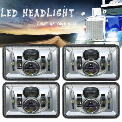 4 PIEZAS 4x6 pulgadas Cromo LED Faros Luces Rectangulares Repuesto Alto/Bajo Haz DRL Foto 1 de 4