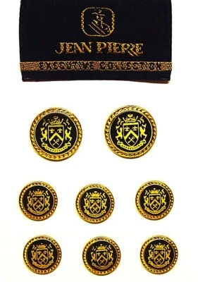 JEAN PIERRE replacement buttons 8 gold tone metal black enamel Good Used Cond. - Image 1 of 4
