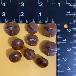 NINE (9) BROWN GENUINE LEATHER BUTTONS - Picture 1 of 4
