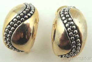 Two Tone Half Hoop Beaded French Clip Omega Back Earrings - Picture 1 of 2