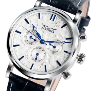 JARAGAR Military Sport Automatic Mechanical Watch Date Leather Strap Wristwatch - Picture 1 of 11