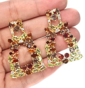 Fancy Color Peridot Tourmaline Cubic-Zirconia Earrings Silver 925 Sterling - Picture 1 of 4