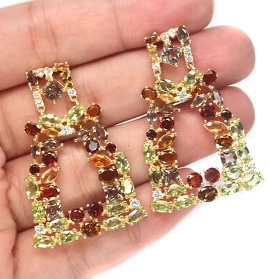 Fancy Color Peridot Tourmaline Cubic-Zirconia Earrings Silver 925 Sterling - Image 1 of 4