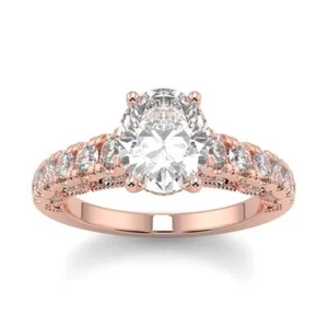 14k Rose Gold Oval Cut Lab Grown Cvd Diamond Solitaire Engagement Ring - Picture 1 of 6