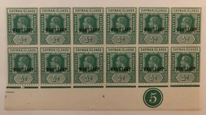 CAYMAN ISLANDS KGV 1/2d Block of 12 MINT MNH Commonwealth War Stamp Control 5 - Picture 1 of 2