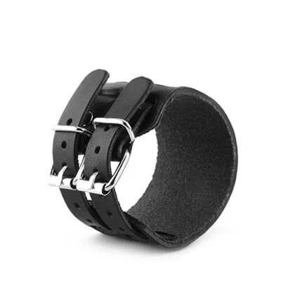 Pulseira masculina de couro larga punk pulseira bracelete ajustável - Imagem 1 de 4
