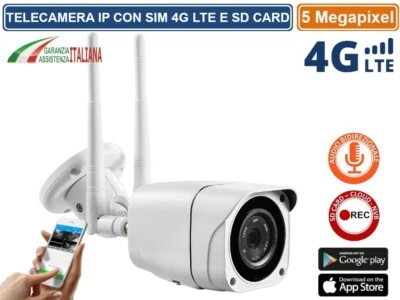TELECAMERA BULLET IP 4G LTE SIM GSM REGISTRA SU SD CARD 5MPX CON AUDIO IP66 - Immagine 1 di 3