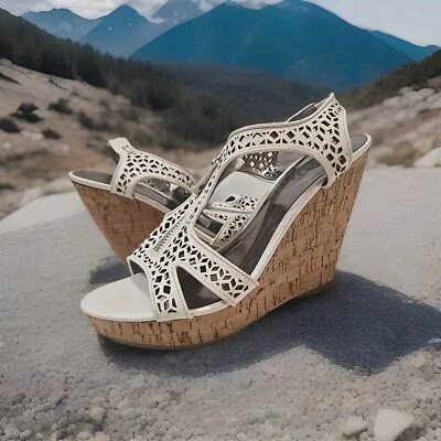  Mujer Carlos Santana "Gallen" Talla 9.5, Blanco con Cuña de Corcho 4.5" Cremallera Nuevo de Lote Antiguo Foto 1 de 4