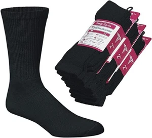 6 Pairs Black Men Women Diabetic Crew Socks Circulatory Cushion Cotton Size 9-11 - Picture 1 of 1