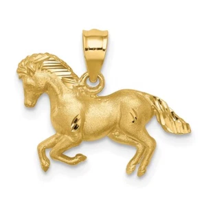 14k Yellow Gold Brushed and Diamond-cut Horse Pendant for Women - Imagen 1 de 4