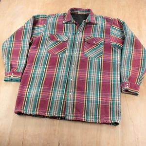 vtg FIVE BROTHER pearl snap button quilt lined flannel shirt jacket LARGE TALL - Picture 1 of 8