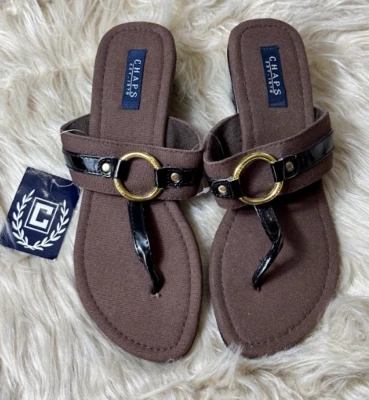 Босоножки Chaps коричневые черные золотистые на танкетке шлепанцы женские размер 7-8 новые с ценниками шикарные - Изображение 1 из 4