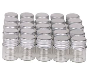 100pcs Tiny Vials 5ml Small Glass Bottles Mini Jars with Aluminum Screw Lids Top