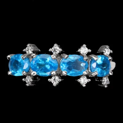 925 Anello Argento Sterling Ovale Apatite 5x4mm Gemma Pietra Naturale Gioielli - Immagine 1 di 4