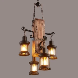 4-Light Farmhouse Furniture Wood Chandelier Pendant Lighting Fixture Kitchen Bar - Picture 1 of 12
