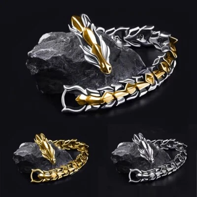 Vintage Men Hip Hop Punk Head Dragon Bracelet Retro Dragon Bracelet Jewelry Gift - Image 1 of 4