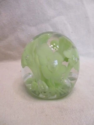 St Clair Bob authentic vintage art glass green flower paperweight 3 in - image 1 of 4
