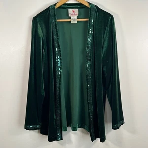 Quacker Factory Womens Green Velvet Sequin Trim Cardigan Size  M - Picture 1 of 12
