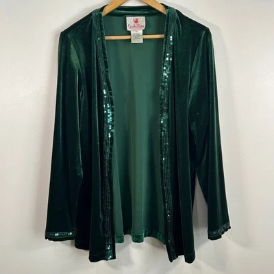 Quacker Factory Womens Green Velvet Sequin Trim Cardigan Size  M - Image 1 of 4