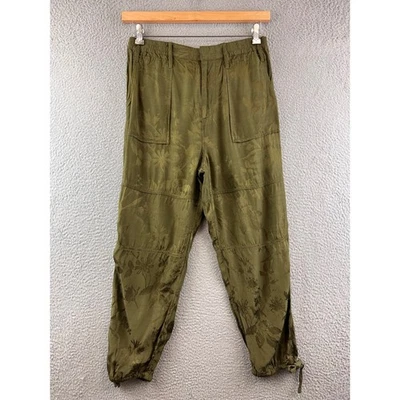 Pantalones Jogger Jacquard Floral Verde Oliva Corbata Tobillo Cordón Cintura S Foto 1 de 4
