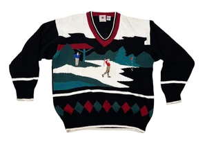 Suéter deportivo vintage de algodón para comerciantes cuello en V tejido escena de golf grande - Imagen 1 de 6