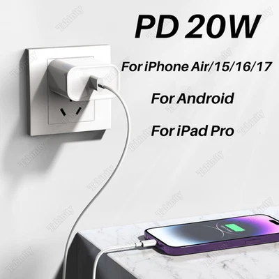 PD 20W USB C Type-C Adapter Fast Charger Cable For iPhone Air 15 16 17 Samsung - Image 1 of 4