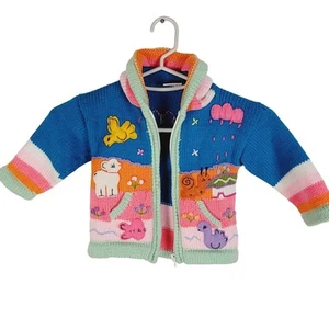 LiRo Apparel girls alpaca blue animal knit hooded full zip sweater size 4T - Picture 1 of 5