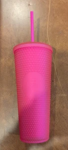 Starbucks Fall Neon Fuchsia Pink 24oz Studded Cold Cup Soft Touch - New - Picture 1 of 3