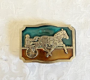 Vintage Harness Racing Horse Sulky Belt Buckle Enamel Western Numbered 2239 - Picture 1 of 6