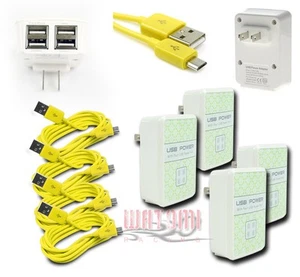 4X 4 USB PORT WALL ADAPTER+6FT CABLE SYNC CHARGER YELLOW GALAXY S4 S3 S2 NOTE 2 - Zdjęcie 1 z 1