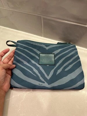 COACH Teal Zebra Print Nylon Cosmetic Case - Image 1 of 4