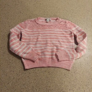 Cherokee pink striped sweater lace eyelet detail trendy stylish cute 6/6x fun - Picture 1 of 6