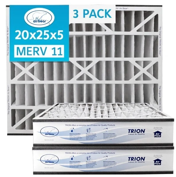Trion Air Bear 259112-102 (3 Pack) Pleated Furnace Air Filter 20"x25"x5" MERV 11 - Image 1 of 4