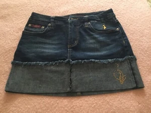baby phat girlz jean skirt blue y2k gold letters rhinestones vintage sz6 - Picture 1 of 4