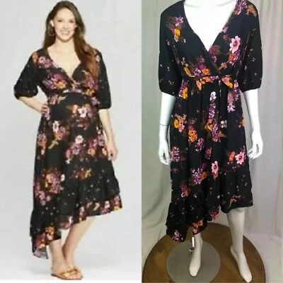Nuevo con etiquetas Vestido Ingrid & Isabel Maternity XS Negro Floral Cinturón Asimétrico con Volantes Foto 1 de 4