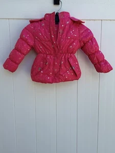Pink Platinum Girls Size 4 Winter Puffer Hot Pink W/ Silver Stars Fleece Lining - Picture 1 of 3