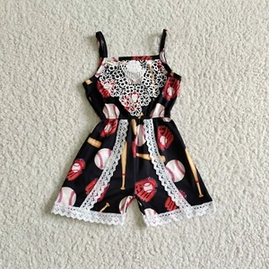Girls Sleeveless Lace Jumpsuit Baseball Print 1pc Summer Outfit - Picture 1 of 1