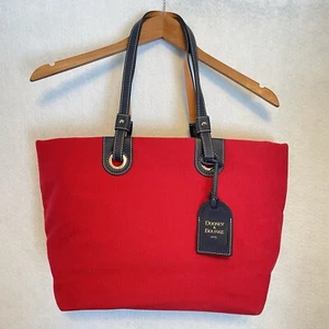 Dooney & Bourke Large East/West Grommet Shopper Tote Bag Canvas Red/Cobalt - Picture 1 of 19