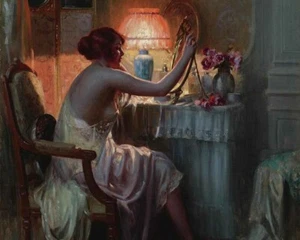 Hogar Arte Decoración de Pared Niña En El Boudoir Pintura al Óleo Cuadro Impreso en Lienzo - Imagen 1 de 6