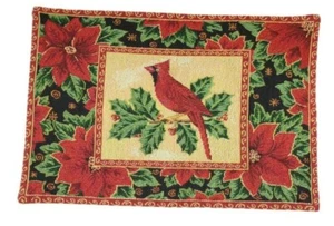 Lot of 4 Tapestry Cardinal Bird Placemats Poinsettia Flower Holly Leaves Berries - Picture 1 of 9