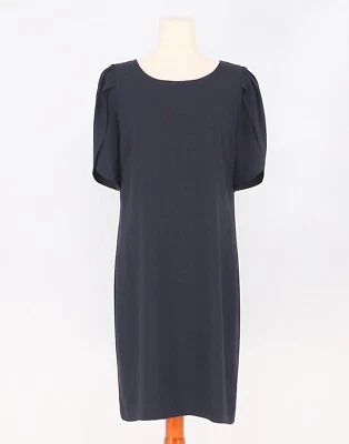 Vestido recto ELIE TAHARI $348 plisado manga abertura crepé azul marino oscuro talla 10 Foto 1 de 4