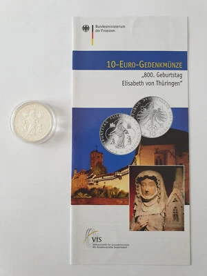 10 Euro Silbermünze Deutschland 2007, Elisabeth von Thüringen, PP OVP mit Folder - Bild 1 von 4