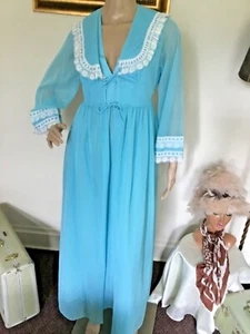 50’s Vintage Blue Empire Bell Sleeve Peignoir Gown Set - Bild 1 von 11