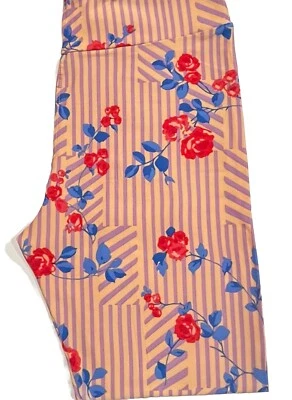 LuLaRoe Tall And Curvy 12-18 Leggings Pink Lavender Stripes Red Blue Roses NWOT - Image 1 of 2
